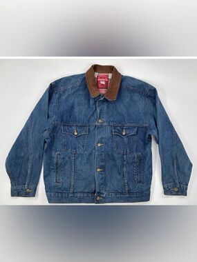 Vintage Marlboro Country Store Denim Trucker Jacket Mens Large Leather Collar